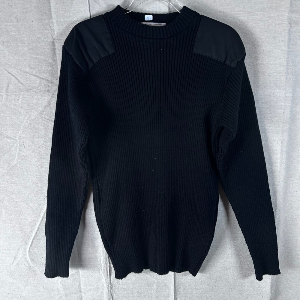 Mens Commando Sweater Black Ribbed Knit Military Style Tactical Pullover Large